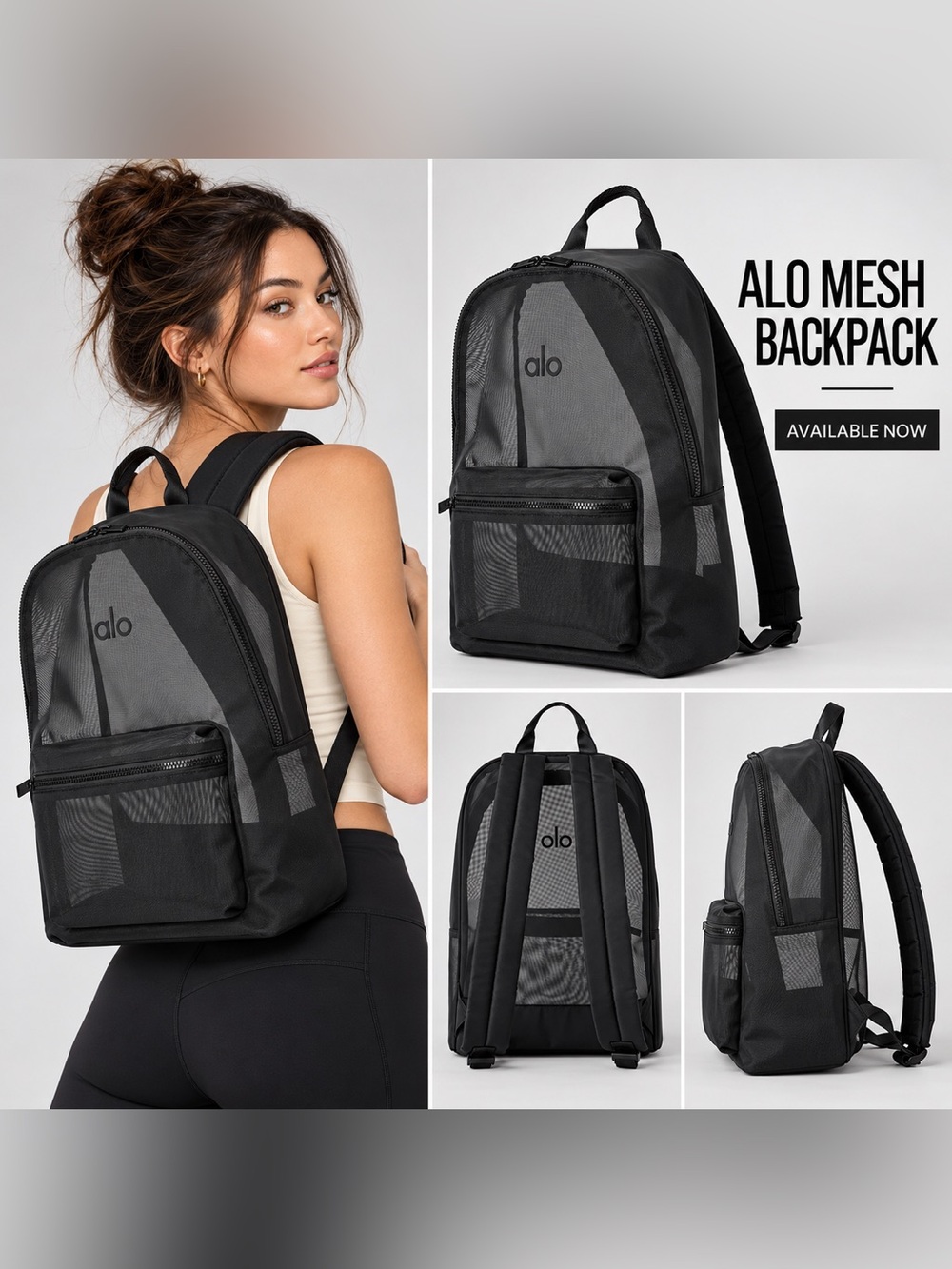 ALO Yoga Black Mesh Accent Backpack for Men and Women